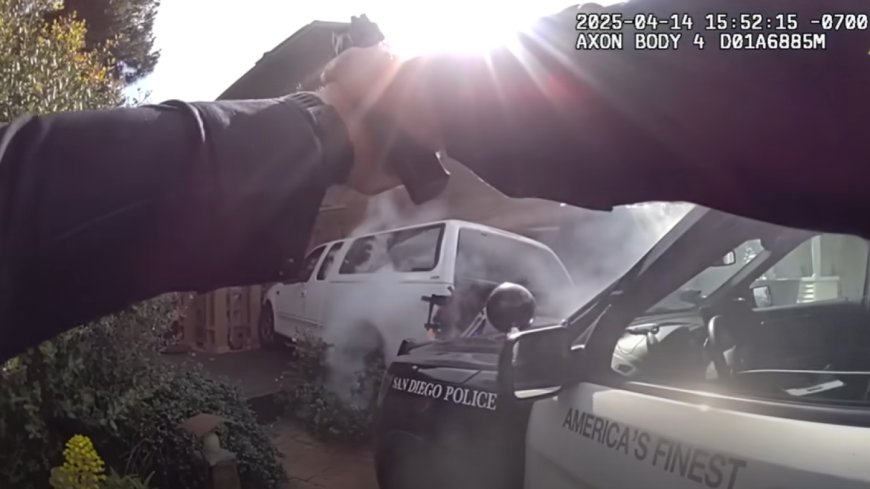 Video: Man fires shots at bicyclist, leads Calif. officers on vehicle pursuit before crashing into house