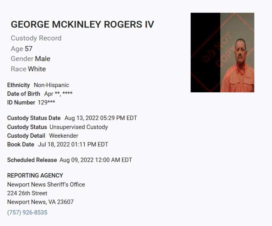 Lawyers Son once again arrested for DWI 3rd offence GEORGE MCKINLEY ROGERS IV