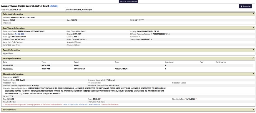 Lawyers Son once again arrested for DWI 3rd offence GEORGE MCKINLEY ROGERS IV