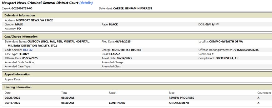 Murder Charges Filed Saturday for Benjamin Forrest Carter