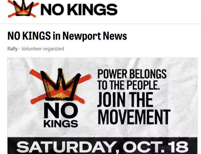 No KINGS DAY Oct 18 2025 Newport News VA