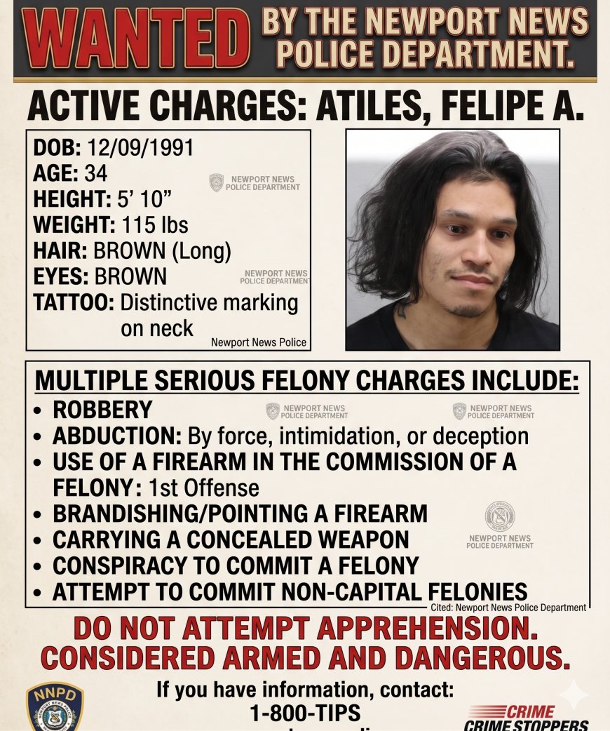 Newport News Police Department Active Warrant Notice: Felipe A. Atiles